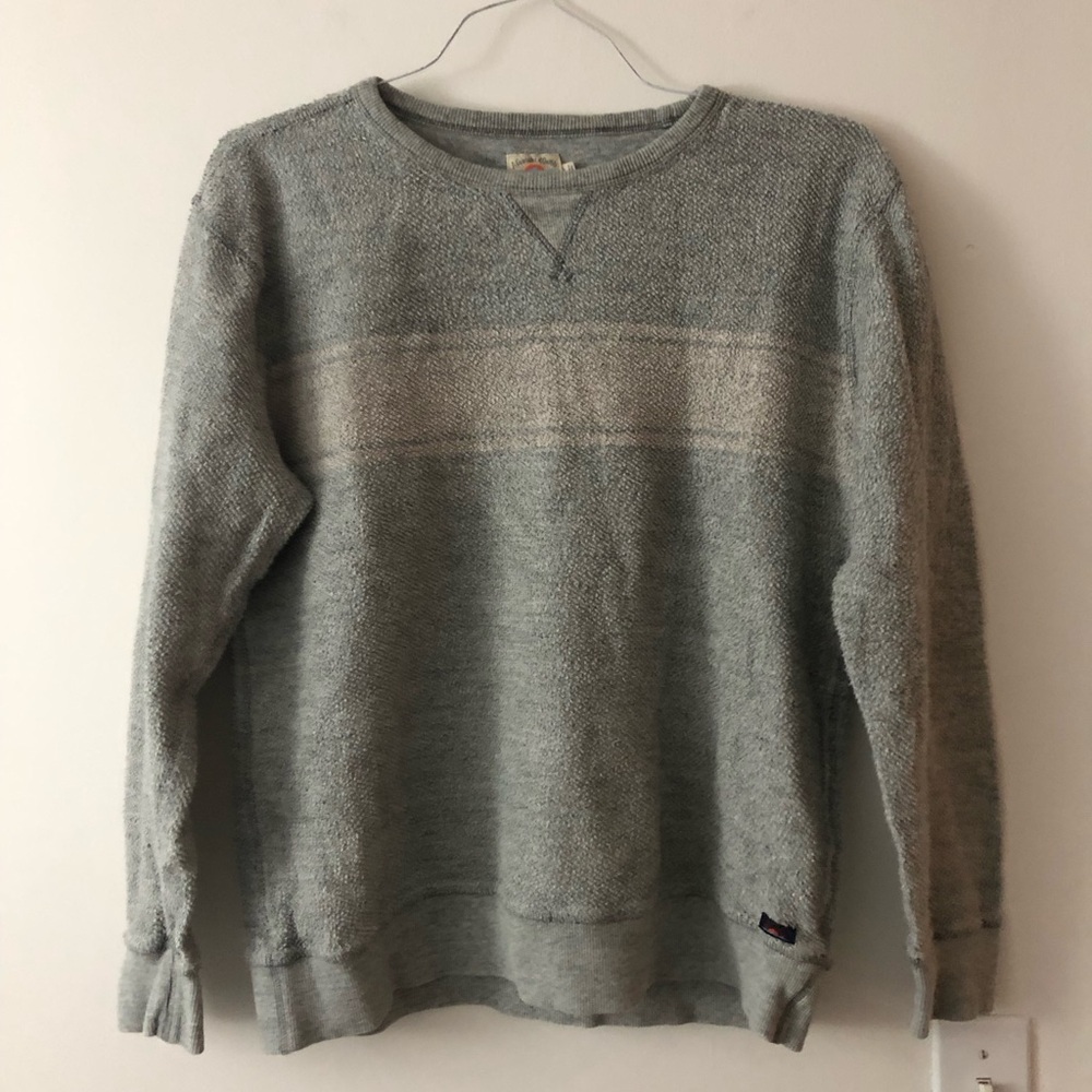 Faherty Towel Terry Brushed Cotton Crewneck Pullover in Grey Stripe Size Large